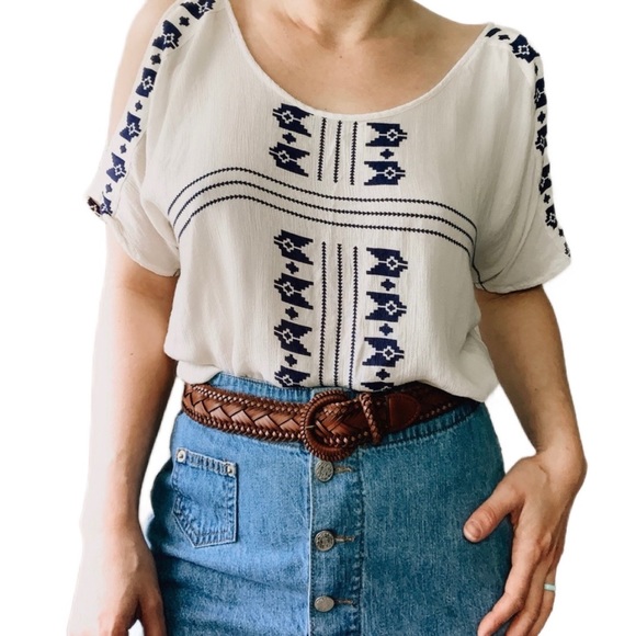 Urban Outfitters Tops - Urban Outfitters Ecote Aztec Cold Shoulder Top